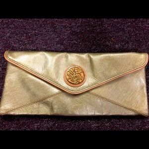 Lilly Pulitzer gold and pink envelope clutch
